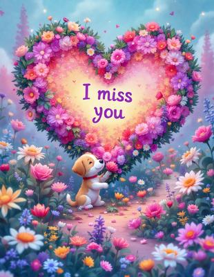 The primary subject of the image is a small dog holding a rose in its mouth. The dog is positioned in the center of the scene, and the rose is located towards the right side of the dog. The setting is a beautiful garden with a variety of flowers, creating a vibrant and colorful backdrop. The visual style of the image is a combination of digital art and illustration, giving it a whimsical and charming appearance. The dominant colors in the image are pink and purple, which are prevalent in the flowers and the dog's fur, creating a warm and inviting atmosphere.
