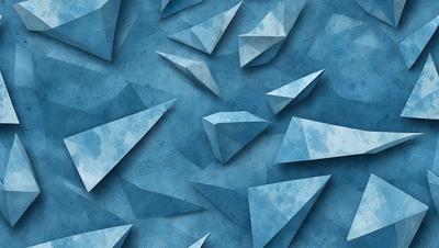 The primary subject of the image is a blue background with a pattern of triangular shapes. The setting is a blue wall, and the visual style is a digital art or illustration. The dominant colors are blue and white, creating a calm and serene atmosphere.
