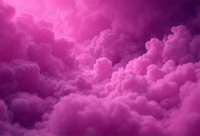 The primary subject of the image is a pink cloudy sky. The setting is a purple cloudy sky, and the visual style is a photo. The dominant colors and overall atmosphere are pink and purple, creating a vibrant and lively scene.