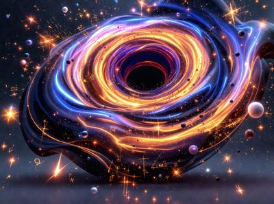The primary subject of the image is a black and blue spiral, which appears to be a digital art or illustration. The spiral is set against a dark background, creating a striking contrast. The visual style of the image suggests that it is a digital creation, possibly a graphic design or an artistic representation of a concept. The colors and mood of the image are predominantly dark and mysterious, with the blue and black spiral being the focal point.