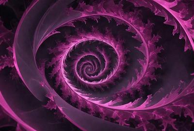 The primary subject of the image is a spiral pattern, which is the main object, scene, or focus of the image. The spiral pattern is set against a purple background, creating a visually striking and unique visual style. The colors and mood of the image are predominantly purple, giving it a vibrant and artistic appearance.