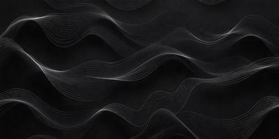 The primary subject of the image is a black and white pattern of waves, which appears to be a digital art or illustration. The setting is a black background, and the visual style is a combination of digital art and illustration. The dominant colors are black and white, creating a bold and striking atmosphere.