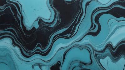 The primary subject of the image is a blue and black swirling pattern, which appears to be a painting or a digital artwork. The setting is a blue background, and the visual style is a combination of photo and digital art. The dominant colors are blue and black, creating a moody and dramatic atmosphere.