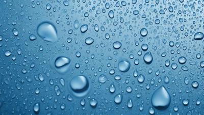 The primary subject of the image is a close-up of a blue, cloudy sky filled with water droplets. The setting is a cloudy day, and the visual style is a photo. The dominant colors are blue and white, creating a calm and serene atmosphere.