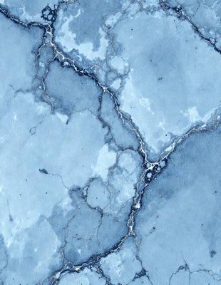 The primary subject of the image is a blue and white painting of a cracked wall. The setting is a blue background, and the visual style appears to be a digital art or illustration. The dominant colors are blue and white, creating a calm and serene atmosphere.