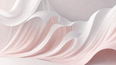 The primary subject of the image is a large, curved, and swirling piece of paper, possibly a sculpture or a piece of art. The paper appears to be pink in color, and it is the main focus of the image. The setting is a white background, which provides a clean and minimalist appearance. The visual style of the image is a close-up, showcasing the intricate details of the paper sculpture. The colors and mood of the image are predominantly pink, creating a sense of warmth and elegance.
