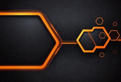 The primary subject of the image is a geometric pattern, which is displayed on a black background. The pattern consists of a combination of orange and black shapes, creating a visually striking and modern design. The setting or background is a dark, empty space, which further emphasizes the pattern and its colors. The visual style of the image is a mix of digital art and illustration, as it showcases a well-crafted and intricate design. The dominant colors in the image are orange and black, creating a bold and vibrant atmosphere.