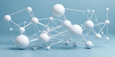 The primary subject of the image is a white, three-dimensional sculpture of a network of interconnected spheres. The sculpture is made of white plastic and is placed on a blue surface. The visual style of the image is a combination of digital art and illustration, creating a unique and intricate design. The colors and mood of the image are predominantly blue, giving it a calm and serene atmosphere.