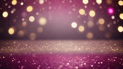 The primary subject of the image is a purple background with a pattern of glittering lights. The setting is a dark room, and the visual style appears to be a combination of a photo and digital art. The colors and mood of the image are predominantly purple, with a sense of glamour and sparkle.