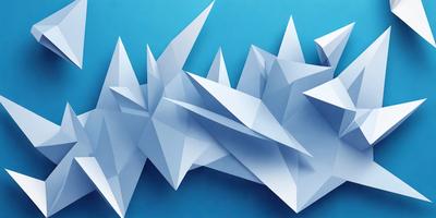 The primary subject of the image is a large, three-dimensional paper sculpture of a mountain. The sculpture is made of white paper and is placed against a blue background. The visual style of the image is a combination of digital art and illustration, creating a unique and eye-catching representation of the mountain. The colors and mood of the image are predominantly blue, giving it a calm and serene atmosphere.