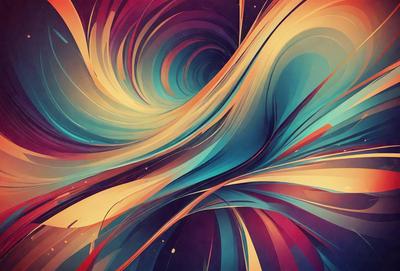 The primary subject of the image is a colorful, swirling, and spiraling pattern. The setting is a colorful background, and the visual style is a digital art or illustration. The dominant colors in the image are blue, orange, and yellow, creating a vibrant and lively atmosphere.