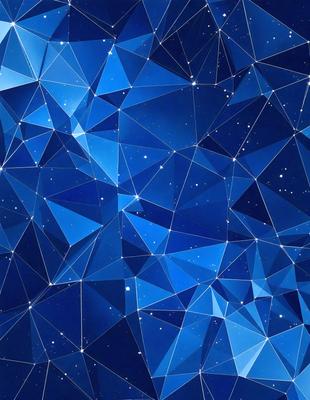 The primary subject of the image is a blue and white geometric pattern, which appears to be a digital art or illustration. The setting is a dark blue background, creating a contrasting effect with the pattern. The visual style is modern and abstract, with the blue and white colors giving the image a calm and serene atmosphere.