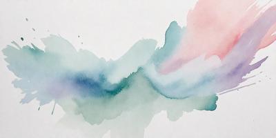 The primary subject of the image is a painting of a mountainous landscape. The setting is a white background, and the visual style appears to be a watercolor painting. The colors and mood of the painting are predominantly green, with a sense of tranquility and natural beauty.