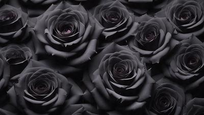 The primary subject of the image is a close-up of a group of black roses. The setting is a dark background, which emphasizes the contrast between the black roses and the rest of the image. The visual style is a close-up, which allows the viewer to appreciate the details of the roses. The colors and mood of the image are predominantly dark, with the black roses being the focal point.
