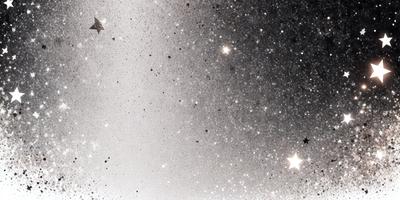 The primary subject of the image is the night sky, which is filled with stars. The setting is a dark, star-filled background, creating a sense of depth and mystery. The visual style is a black and white photo, which adds to the timeless and serene atmosphere of the scene. The colors and mood are predominantly dark and moody, with the stars providing a glimmer of light and hope in the vast expanse of space.