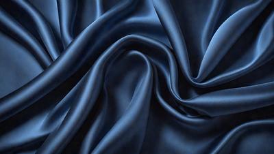 The primary subject of the image is a blue fabric, which appears to be a piece of silk. The setting is a dark room, and the visual style is a close-up of the fabric. The colors and mood of the image are predominantly dark and moody, with the blue fabric being the main focus.