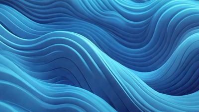 The primary subject of the image is a large, blue, wavy sculpture. The setting is a blue background, which complements the sculpture's color. The visual style is a digital art, as the sculpture appears to be a digital rendering. The colors and mood of the image are predominantly blue, creating a serene and calming atmosphere.