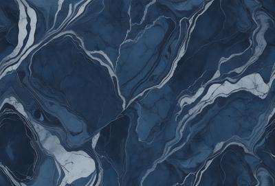 The primary subject of the image is a blue and white marble-like pattern. The setting is a blue background, which creates a striking contrast with the pattern. The visual style is a combination of a photo and digital art, giving the image a unique and artistic appearance. The dominant colors are blue and white, creating a calm and serene atmosphere.