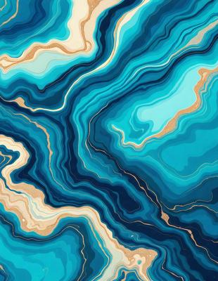 The primary subject of the image is a blue and gold swirling pattern, which appears to be a digital art or illustration. The setting is a blue and gold ocean, with a blue and gold background. The visual style is a mix of digital art and illustration, creating a vibrant and colorful atmosphere. The dominant colors are blue and gold, which contribute to the overall mood of the image.