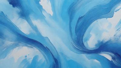 The primary subject of the image is a painting of a blue and white swirl. The setting is a blue background, and the visual style appears to be a digital art or illustration. The dominant colors in the painting are blue and white, creating a calming and serene atmosphere.