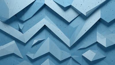 The primary subject of the image is a blue wall with a unique pattern of triangles. The setting is a room with a blue background, and the visual style appears to be a combination of digital art and illustration. The dominant colors are blue and white, creating a calm and soothing atmosphere.