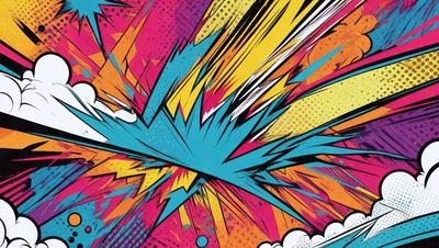 The primary subject of the image is a colorful explosion, which is the main focus of the scene. The setting is a colorful background, likely a digital art or illustration, which adds to the vibrant atmosphere. The visual style is a combination of photo and digital art, creating a dynamic and eye-catching scene. The colors and mood are predominantly bright and energetic, with the explosion being the center of attention and the background providing a lively and colorful backdrop.