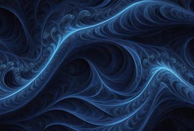 The primary subject of the image is a blue, swirling, and flowing pattern, which appears to be a digital art or illustration. The setting is a dark blue background, creating a contrasting and dramatic effect. The visual style is a combination of digital art and illustration, with a focus on the flowing and swirling patterns. The colors and mood of the image are predominantly dark blue, creating a sense of depth and intensity.