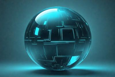 The primary subject of the image is a large, blue, glass ball. The setting is a blue background, which creates a contrast with the blue glass ball. The visual style is a digital art, as the image is a close-up of the glass ball with a blue and white pattern. The colors and mood of the image are predominantly blue, creating a calm and serene atmosphere.