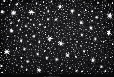 The primary subject of the image is a starry night sky, with a black background and a pattern of white stars. The visual style is a digital art or illustration, creating a sense of depth and dimension. The colors and mood are predominantly black and white, with the white stars creating a sense of brightness and contrast against the dark background.