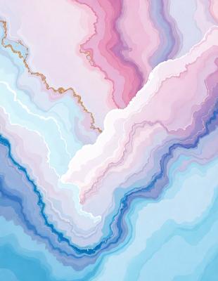 The primary subject of the image is a colorful, abstract painting featuring a mix of blue, pink, and white colors. The painting is set against a blue background, creating a vibrant and lively atmosphere. The visual style of the painting is a combination of digital art and illustration, giving it a unique and artistic appearance. The dominant colors in the painting are blue, pink, and white, creating a sense of depth and contrast in the artwork.