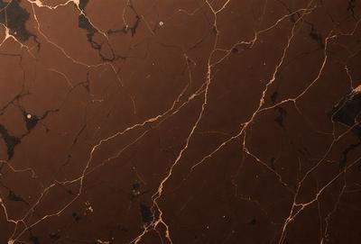 The primary subject of the image is a close-up of a marble countertop. The setting is a kitchen, with the countertop being the main focus of the scene. The visual style is a photo, capturing the natural texture and beauty of the marble surface. The colors and mood of the image are predominantly brown, giving it a warm and earthy atmosphere.
