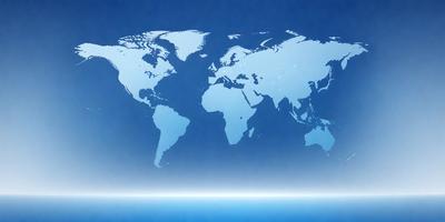 The primary subject of the image is a blue globe, which is the main object, scene, or focus of the image. The setting or background is a blue sky, and the visual style is a digital art or illustration. The colors and mood of the image are predominantly blue, creating a calm and serene atmosphere.