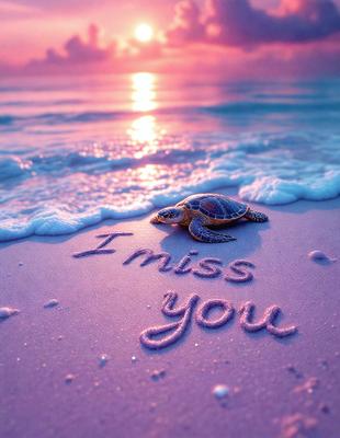The primary subject of the image is a sandy beach with a turtle sitting on it. The setting is a beautiful sunset, creating a serene and peaceful atmosphere. The visual style is a combination of a photo and digital art, as the sandy beach and the turtle are depicted in a creative and artistic manner. The colors and mood of the image are predominantly warm and calming, with the sunset casting a warm glow over the scene.