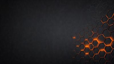 The primary subject of the image is a close-up of a hexagonal pattern, which appears to be a honeycomb structure. The setting is a dark background, which contrasts with the bright orange hue of the hexagons. The visual style is a combination of digital art and illustration, creating a unique and eye-catching design. The colors and mood of the image are predominantly orange, giving it a warm and inviting atmosphere.