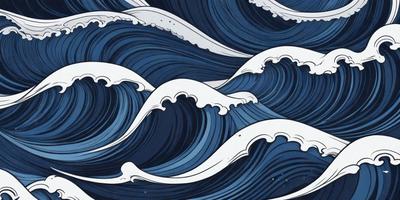The primary subject of the image is a large wave in the ocean. The wave is depicted in a painting or drawing style, with a blue and white color scheme. The setting is the ocean, and the visual style is artistic, showcasing the beauty and power of the wave. The overall atmosphere is serene and captivating, as the viewer is drawn into the dynamic and ever-changing nature of the ocean.