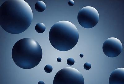 The primary subject of the image is a collection of blue spheres, which are floating in a blue background. The setting appears to be a dark, starry night, with the spheres being the main focus of the scene. The visual style of the image is a combination of digital art and illustration, creating a unique and captivating atmosphere. The dominant colors in the image are blue and black, giving the scene a moody and mysterious feel.