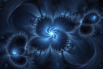 The primary subject of the image is a blue spiral pattern, which appears to be a digital art or illustration. The setting is a dark blue background, creating a contrasting and dramatic atmosphere. The visual style suggests that the image is a creative and artistic representation of a spiral pattern. The colors and mood convey a sense of depth and intricacy, with the blue hues adding a sense of calmness and tranquility to the scene.