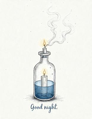 The primary subject of the image is a lit candle inside a glass jar. The setting is a white background, and the visual style is a hand-drawn illustration. The colors are predominantly blue and yellow, creating a warm and soothing atmosphere.
