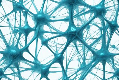 The primary subject of the image is a close-up of a blue, spiral-like structure, which appears to be a part of a larger, interconnected network. The setting is a white background, which provides a clean and minimalist appearance. The visual style is a combination of digital art and illustration, creating a unique and intricate pattern. The dominant colors are blue and white, giving the image a calm and soothing atmosphere.