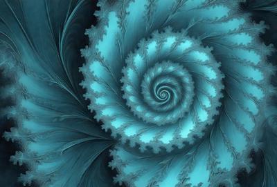The primary subject of the image is a spiral pattern, which is the main object, scene, or focus of the image. The setting or background features a blue color, which gives the image a vibrant and lively atmosphere. The visual style of the image is a combination of photo and digital art, creating a unique and intricate design. The colors and mood of the image are predominantly blue, which adds to the overall sense of calmness and tranquility.