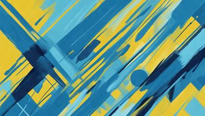 The primary subject of the image is a painting featuring a blue and yellow color scheme. The setting is a painting, and the visual style is artistic. The dominant colors are blue and yellow, creating a vibrant and lively atmosphere.