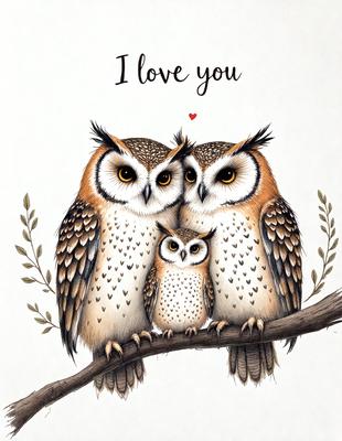 The image features a group of three owls sitting together on a branch. The owls are positioned in a way that they appear to be hugging each other. The owls are the primary subject of the image, and they are depicted in a detailed and realistic manner. The setting is a natural environment, with the owls perched on a branch. The visual style of the image is a combination of digital art and illustration, creating a vibrant and engaging scene. The colors and mood of the image are warm and inviting, with the owls appearing to be friendly and comforting.