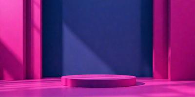 The primary subject of the image is a pink circular object, which appears to be a table or a piece of art. The setting is a purple background, which adds a contrasting and vibrant touch to the scene. The visual style of the image is a combination of photo and digital art, creating a unique and eye-catching composition. The colors and mood of the image are predominantly pink and purple, giving it a warm and inviting atmosphere.