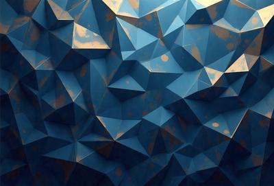 The primary subject of the image is a blue and gold geometric pattern. The setting is a blue background, and the visual style appears to be a digital art or illustration. The dominant colors are blue and gold, creating a vibrant and lively atmosphere.