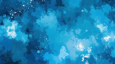 The primary subject of the image is a blue and white painting of a cloudy sky. The setting is a blue background, and the visual style is a painting or drawing. The colors and mood of the image are predominantly blue and white, creating a serene and calming atmosphere.