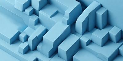 The primary subject of the image is a blue, three-dimensional structure made of blocks. The setting is a blue background, which creates a visually striking contrast with the structure. The visual style is a combination of digital art and illustration, as the blocks are arranged in a complex pattern. The colors and mood of the image are predominantly blue, giving it a calm and serene atmosphere.