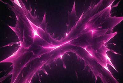 The primary subject of the image is a pink, purple, and red neon-like structure. The setting is a dark background, which contrasts with the bright colors of the structure. The visual style appears to be a digital art or illustration, as the colors and patterns are not typical of a photo. The dominant colors and overall atmosphere of the image are vibrant, energetic, and visually striking.