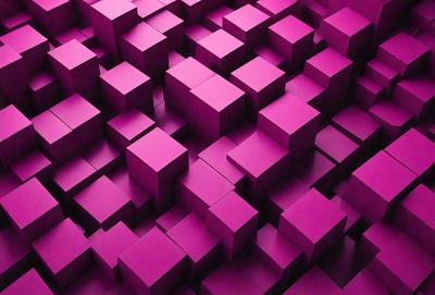 The primary subject of the image is a large, intricate pattern made up of many small, square-shaped blocks. The setting is a purple background, which adds a vibrant and visually striking contrast to the pattern. The visual style of the image is a combination of digital art and illustration, creating a unique and eye-catching design. The colors and mood of the image are predominantly purple, giving it a bold and striking appearance.