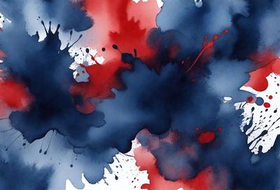The primary subject of the image is a painting or drawing of a red and blue color scheme. The setting is a white background, which provides a clean and uncluttered appearance. The visual style is a mix of digital art and illustration, as the colors and patterns are created using digital tools. The dominant colors are red and blue, which create a bold and vibrant atmosphere.