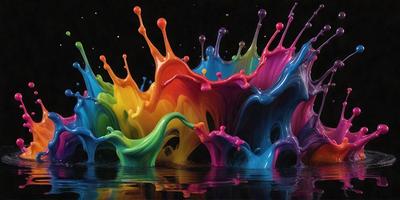 The primary subject of the image is a colorful, swirling, and vibrant painting or artwork. The setting is a dark background, which contrasts with the bright colors of the painting. The visual style appears to be a combination of photo and digital art, creating a unique and captivating piece. The dominant colors in the painting are a mix of red, orange, yellow, green, and blue, which together create a lively and energetic atmosphere.